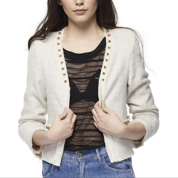Lovers + Friends x Because I’m Addicted REVOLVE Tweed Stud Jacket Cream ASO - Picture 1 of 14